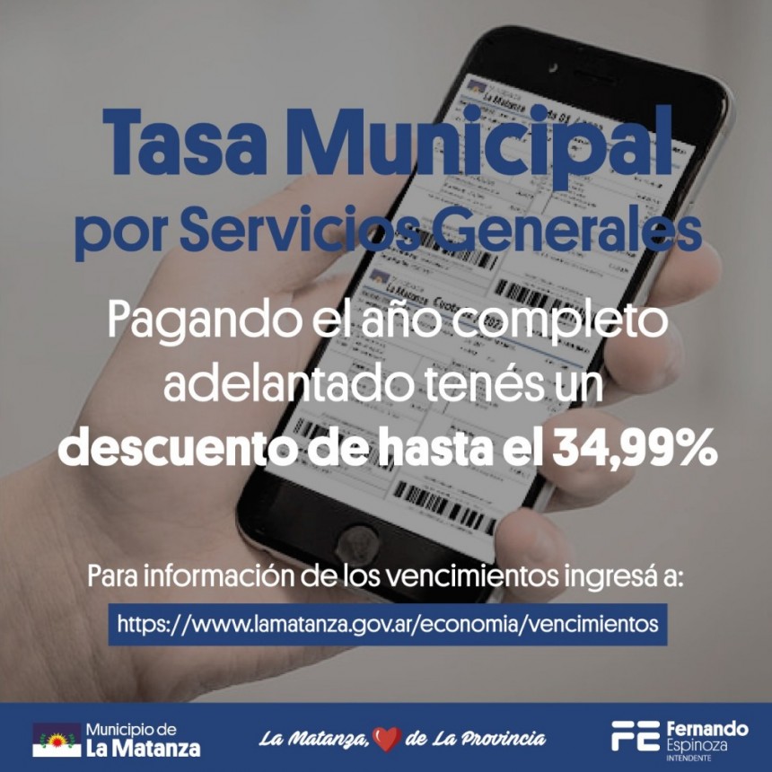 Tasa por Servicios Generales: Pago anual anticipado
