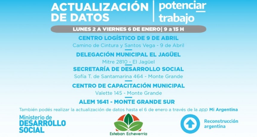 El Municipio contará con espacios para que las beneficiarias y los beneficiarios de Potenciar Trabajo actualicen sus datos personales