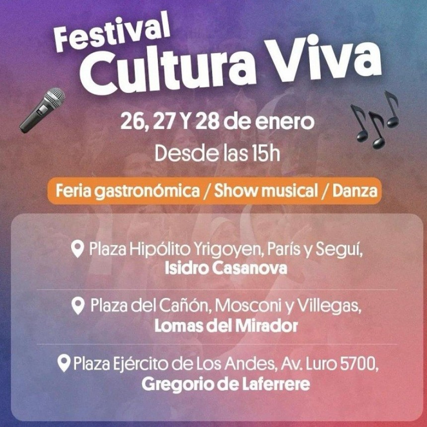 ¡Cultura Viva en La Matanza! El Festival sigue con música y diversión en las plazas