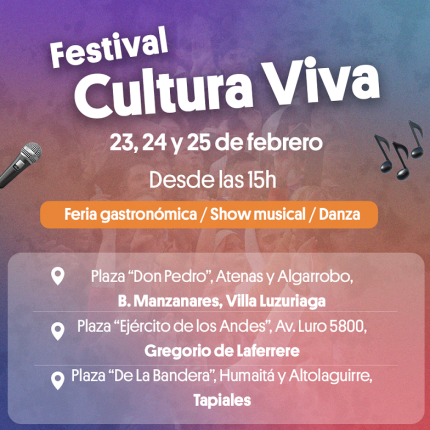 Disfruta del festival "Cultura Viva" este fin de semana en La Matanza