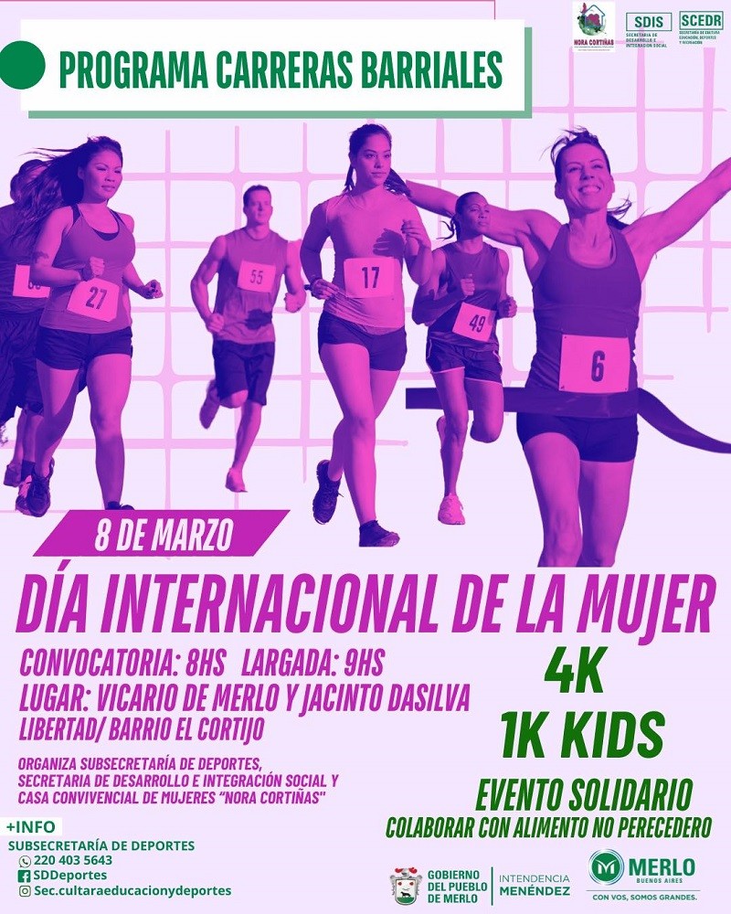 Merlo organiza la primera carrera barrial del año por el Día Internacional de la Mujer