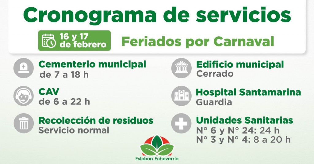 Cómo funcionarán los servicios en Esteban Echeverría durante los feriados de Carnaval