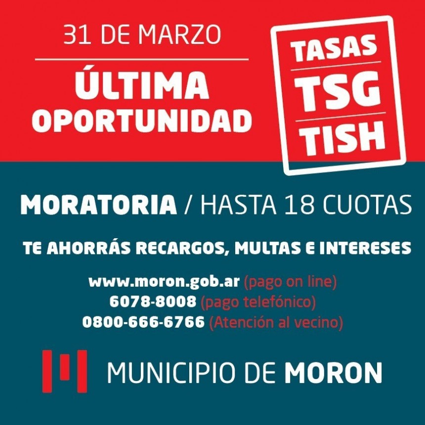 El Municipio de Morón extiende la inscripción a la moratoria extraordinaria para el pago de tasas