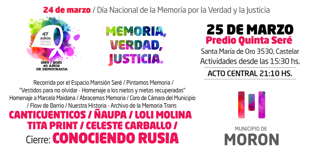 Morón realizará actividades para conmemorar el Día de la Memoria por la Verdad y la Justicia