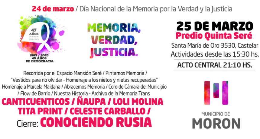 Morón realizará actividades para conmemorar el Día de la Memoria por la Verdad y la Justicia