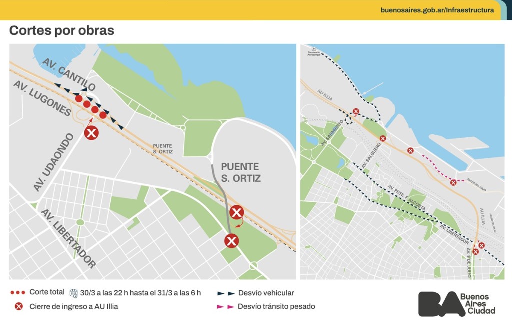 Corte por obras de la Autopista Illia y Avenida Cantilo