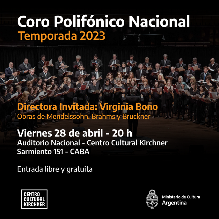 El Coro Polifónico Nacional interpretará obras de Mendelssohn, Brahms y Bruckner