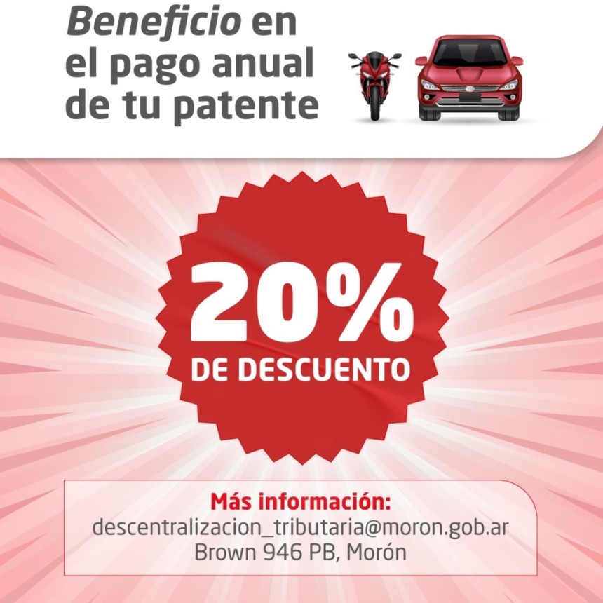 Descuentos de hasta el 20% en Mor&oacute;n: c&oacute;mo pagar menos el Impuesto Automotor 2026