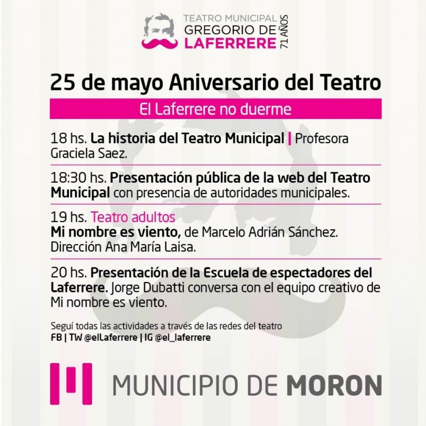 El Teatro Municipal Gregorio de Laferrere celebra su 71º aniversario con una propuesta virtual