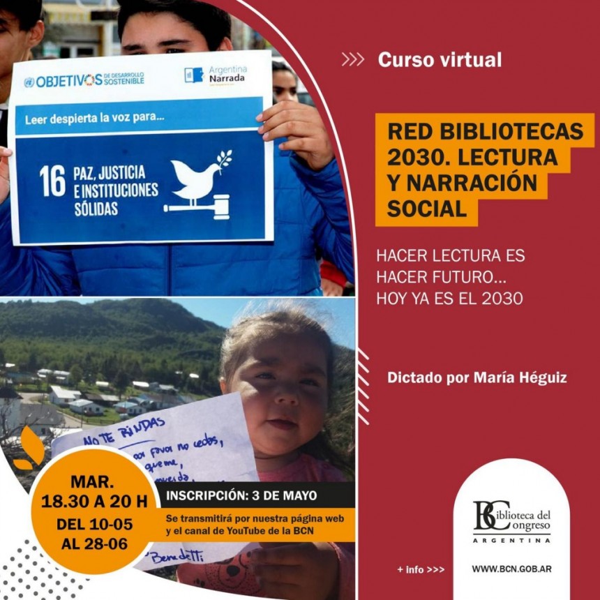 Inscripción al curso virtual “Red Bibliotecas 2030. Lectura y Narración Social” en la Biblioteca del Congreso de la Nación
