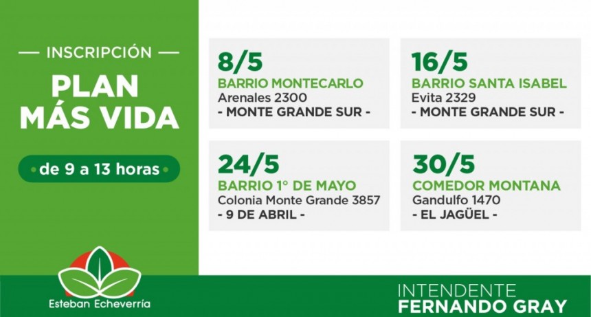 En mayo continúan las jornadas de inscripción al Plan Más Vida