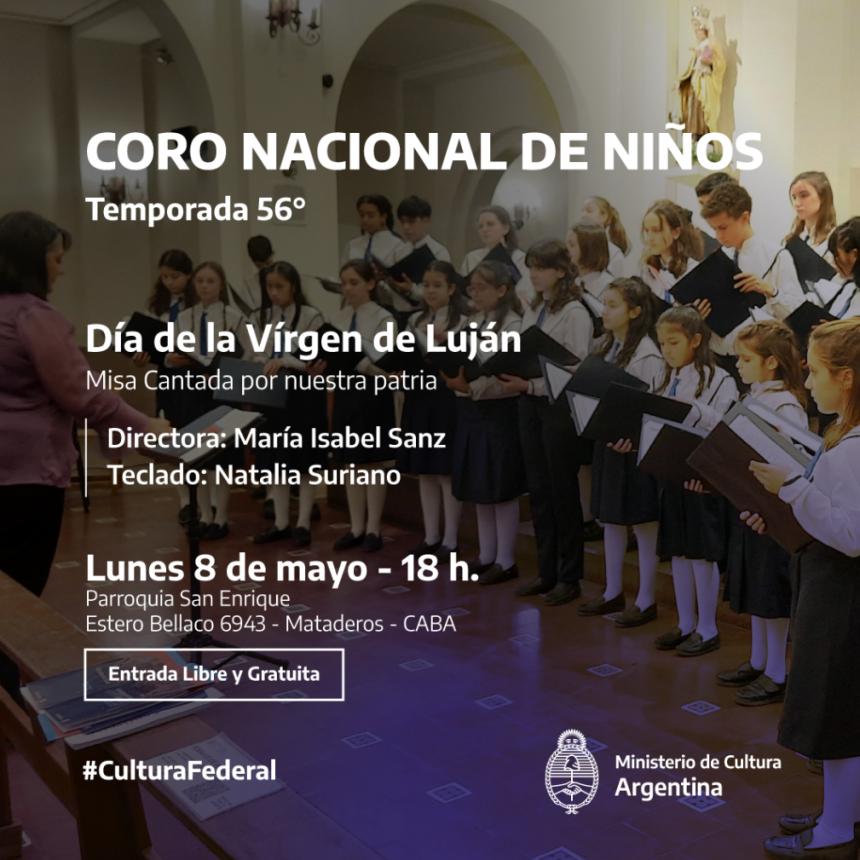 El Coro Nacional de Niños celebrará el Día de la Virgen de Luján