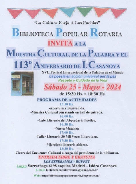 Muestra Cultural, Festival de la Palabra y 113° aniversario de Isidro Casanova