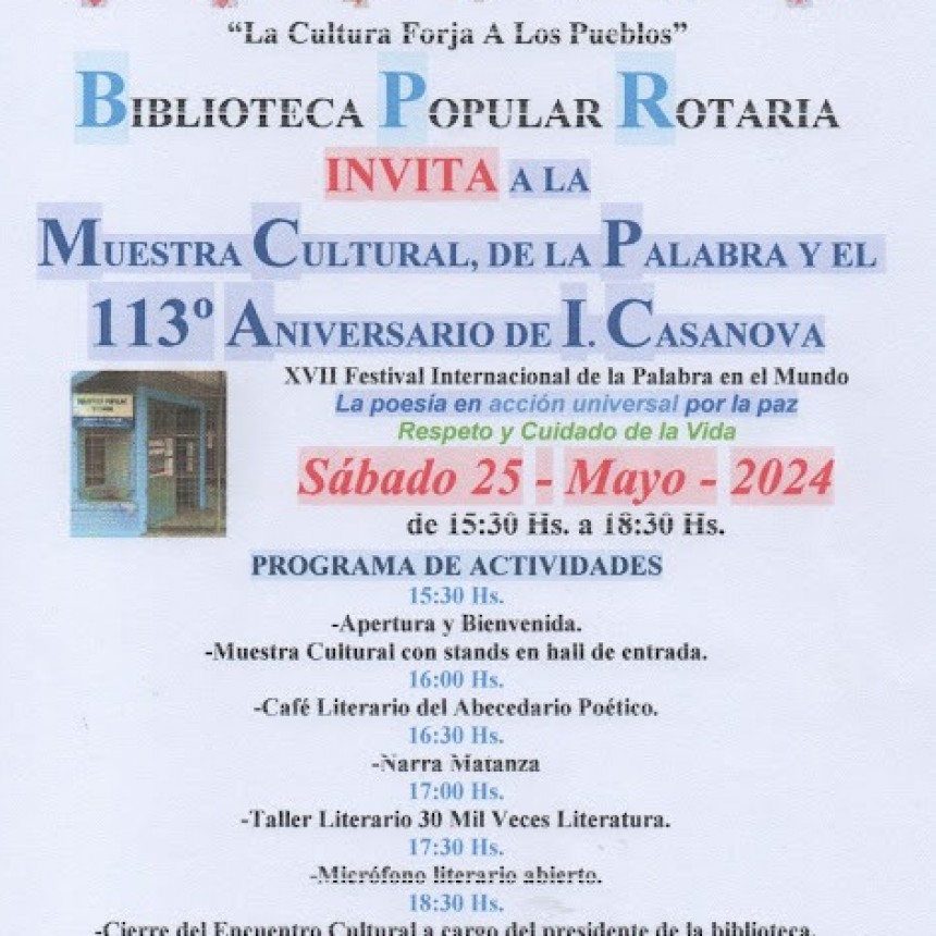 Muestra Cultural, Festival de la Palabra y 113° aniversario de Isidro Casanova