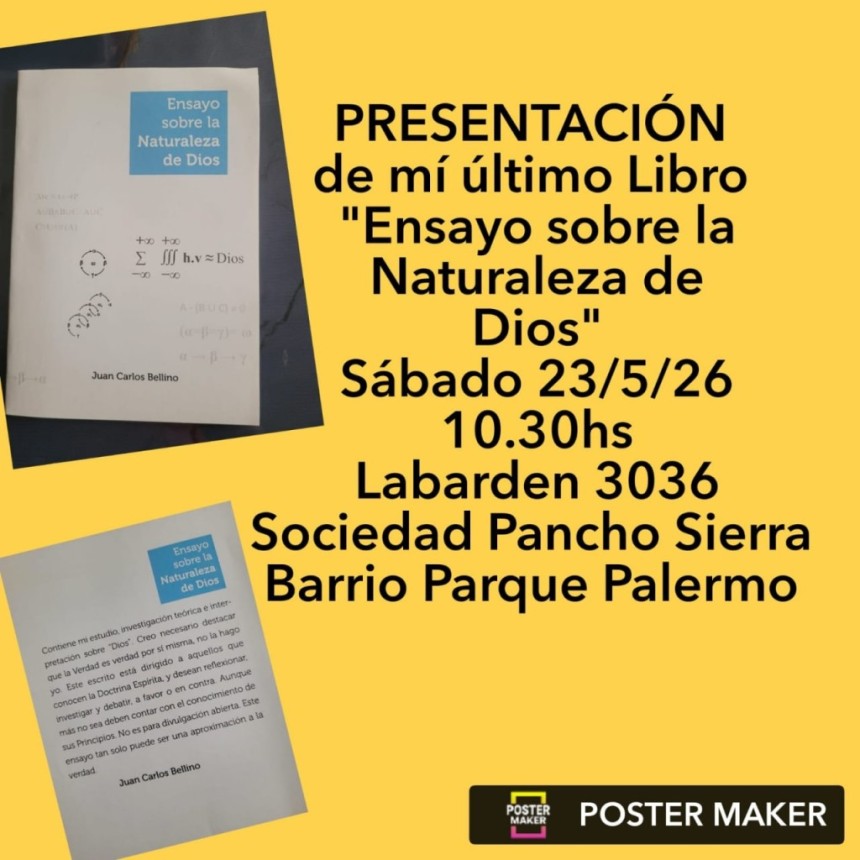 Juan Carlos Bellino presenta su libro &ldquo;Ensayo sobre la Naturaleza de Dios&rdquo; en Parque Palermo