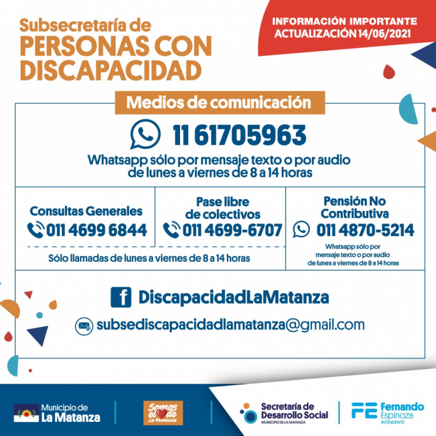Subsecretaria de Personas con Discapacidad de La Matanza: actualización de contactos