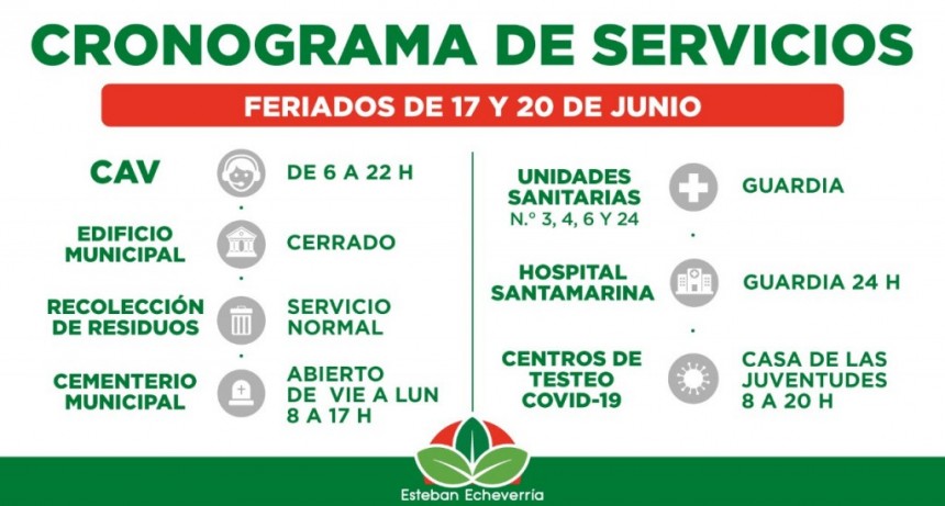 Esteban Echeverría: Cronograma se servicios municipales durante los dos feriados