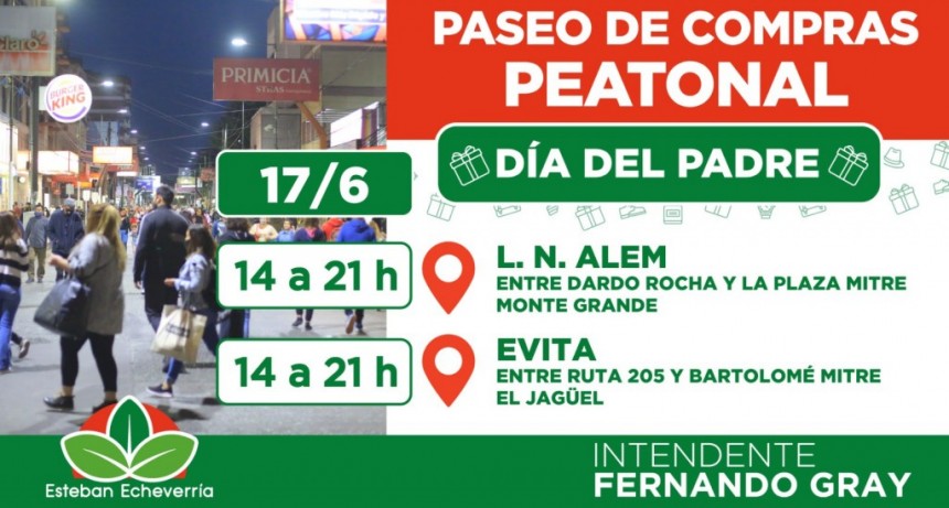 Por el Día del Padre, los centros comerciales de Monte Grande y El Jagüel serán paseos peatonales