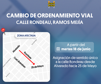 Cambio de sentido en la calle Rondeau de Ramos Mejía a partir del 18 de junio