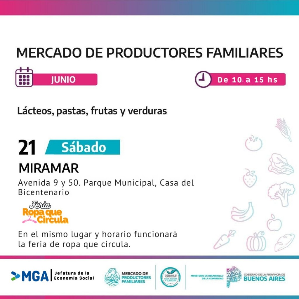 Vuelve el Mercado de Productores Familiares a Miramar con alimentos frescos y feria de ropa sustentable