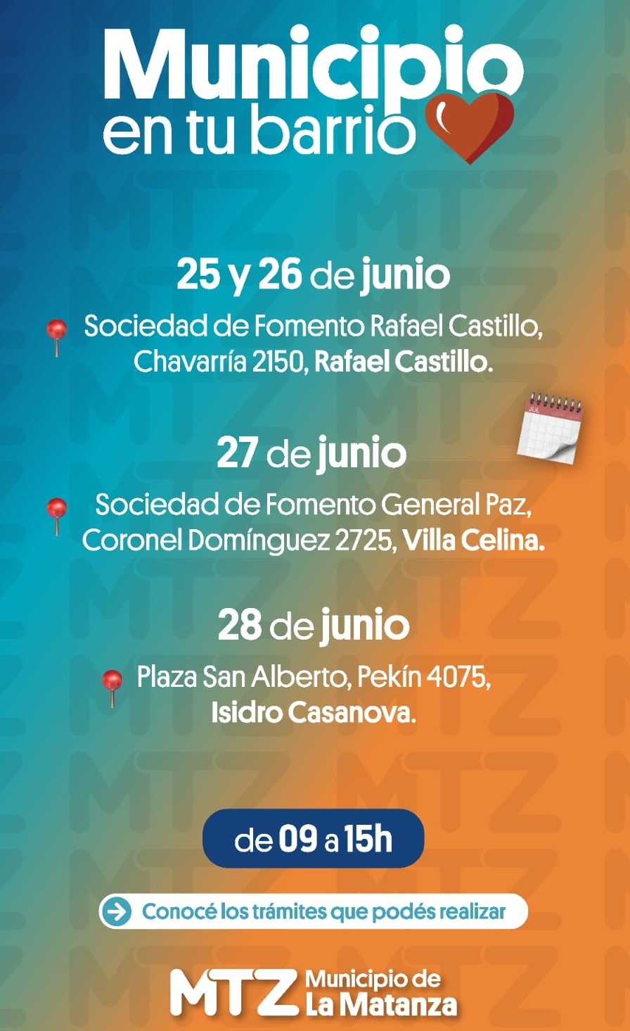“Municipio en tu Barrio” llega a Rafael Castillo, Villa Celina e Isidro Casanova con servicios gratuitos