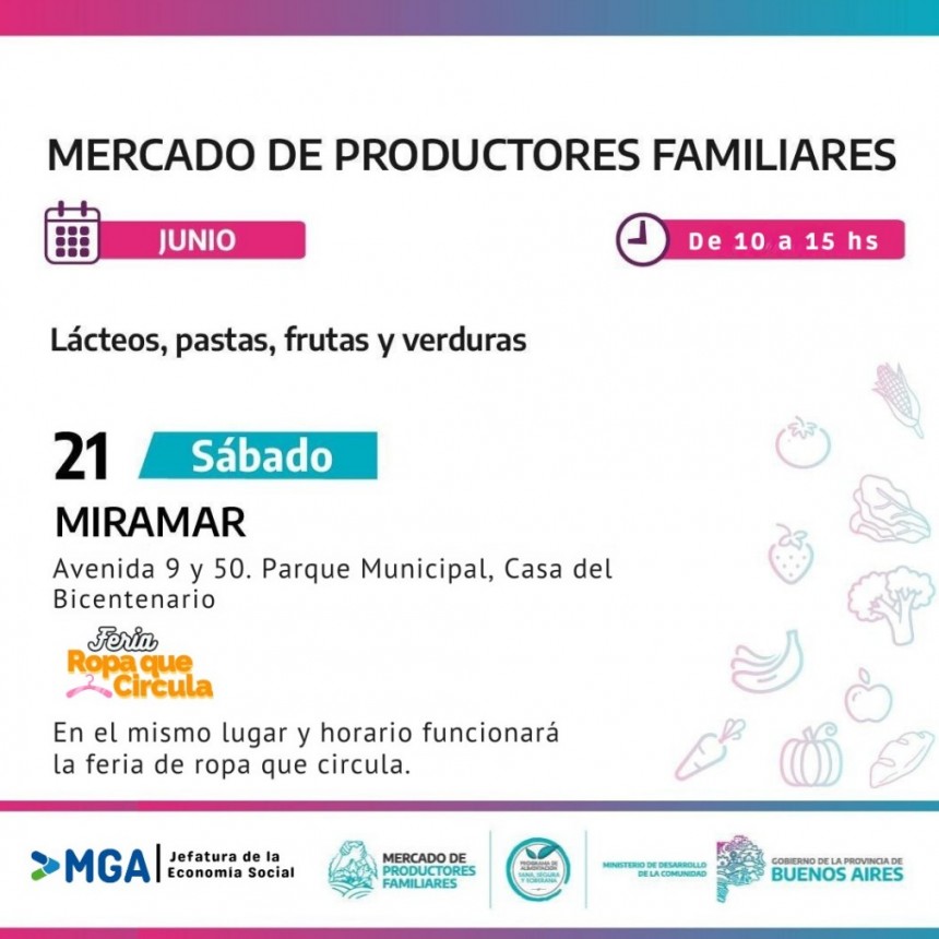 Vuelve el Mercado de Productores Familiares a Miramar con alimentos frescos y feria de ropa sustentable