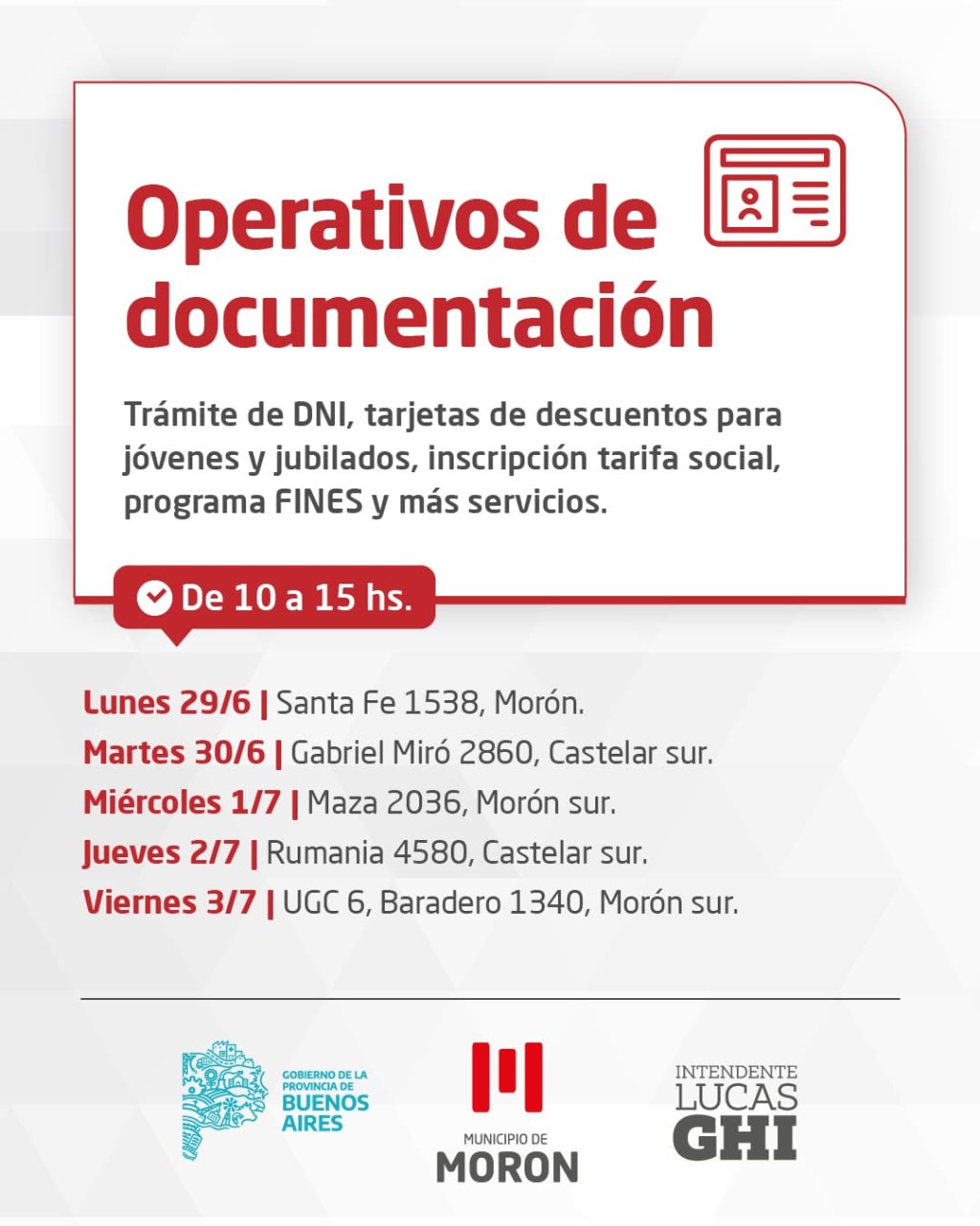 Mor&oacute;n acerca operativos de documentaci&oacute;n y servicios gratuitos a distintos barrios
