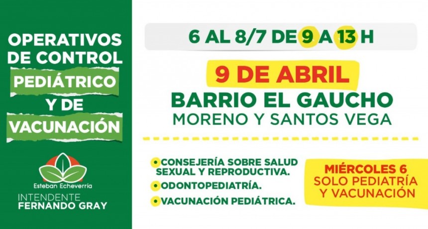 Operativo de vacunación y control de salud para niñas y niños en 9 de Abril