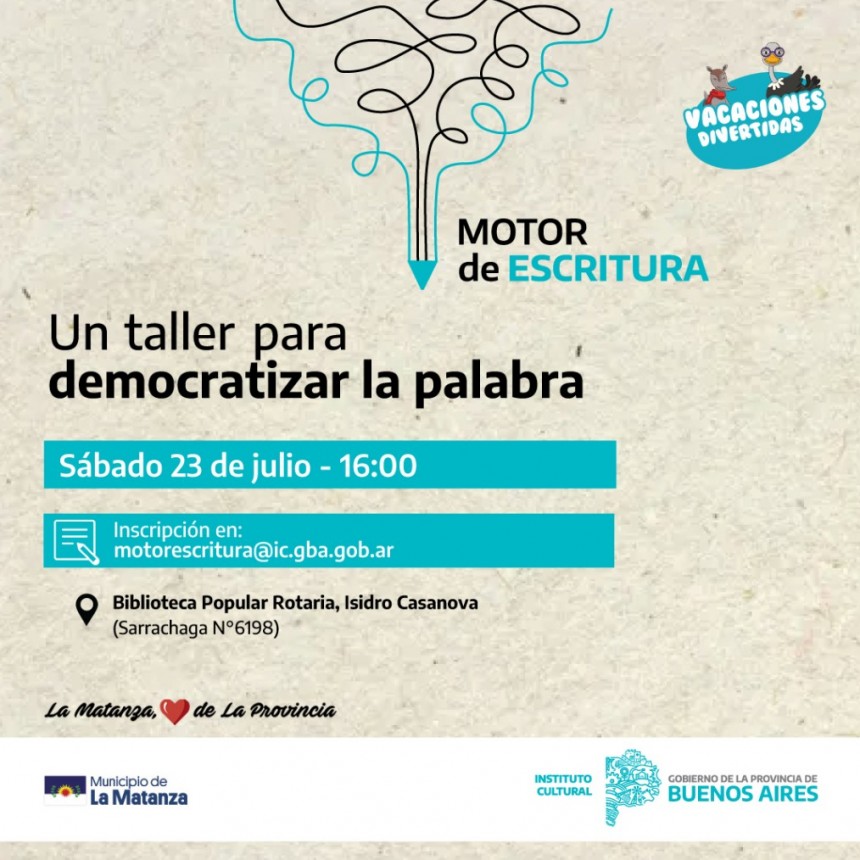 Llega a La Matanza el taller literario “Motor de Escritura”