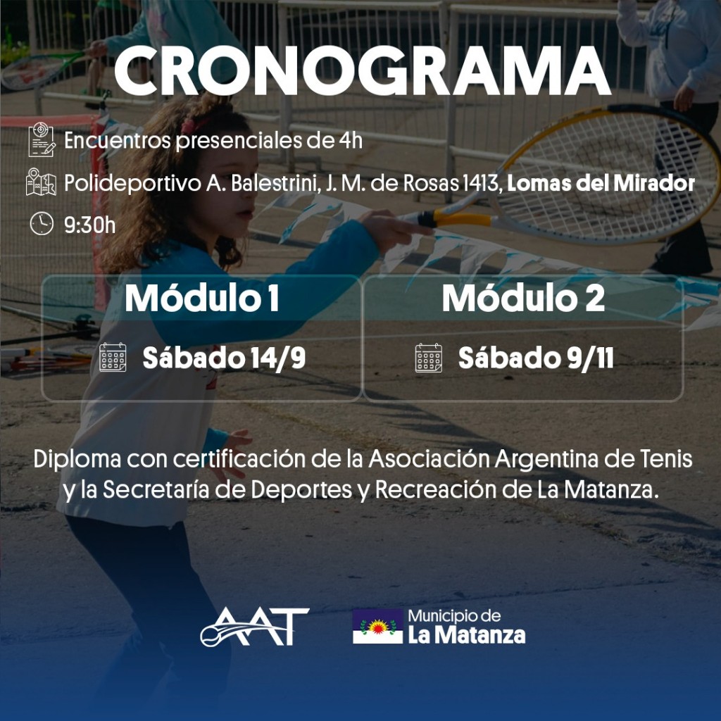 La Matanza lanza capacitación gratuita en tenis con apoyo de la Asociación Argentina de Tenis