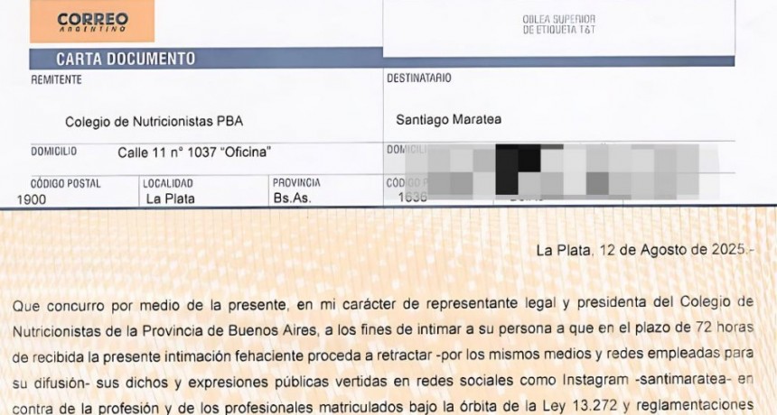 Nutricionistas bonaerenses denunciaron al influencer Santiago Maratea