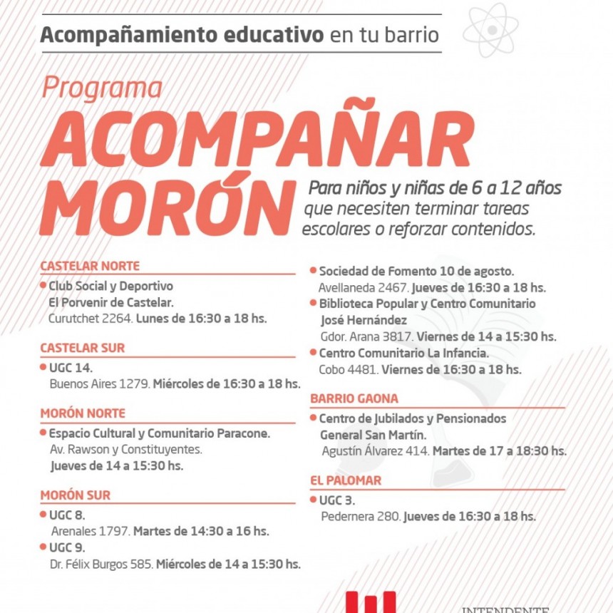 Morón amplía el Programa Acompañar con más sedes y horarios para estudiantes de primaria