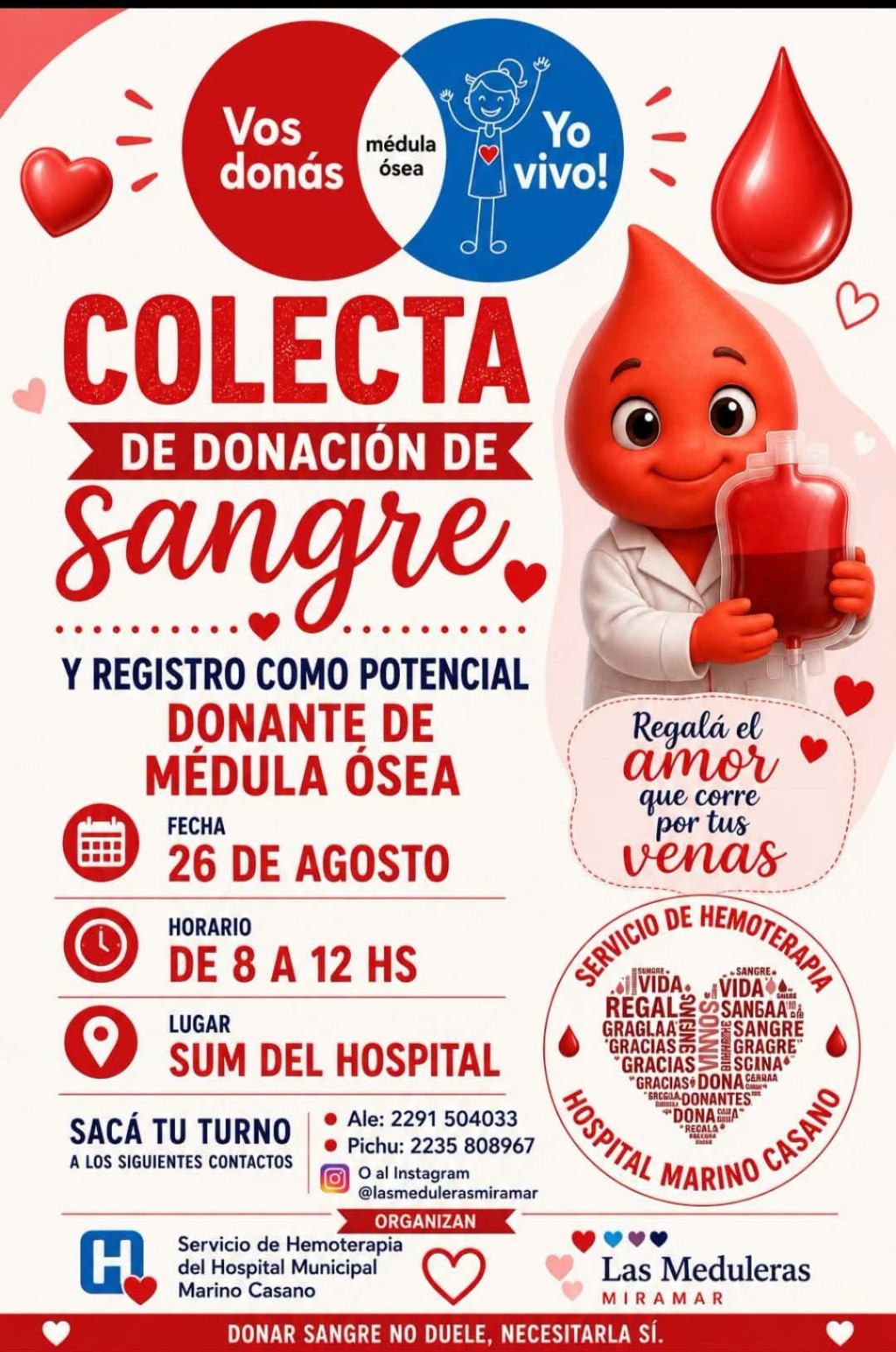 Donar sangre puede salvar una vida: convocan a una jornada solidaria en Miramar