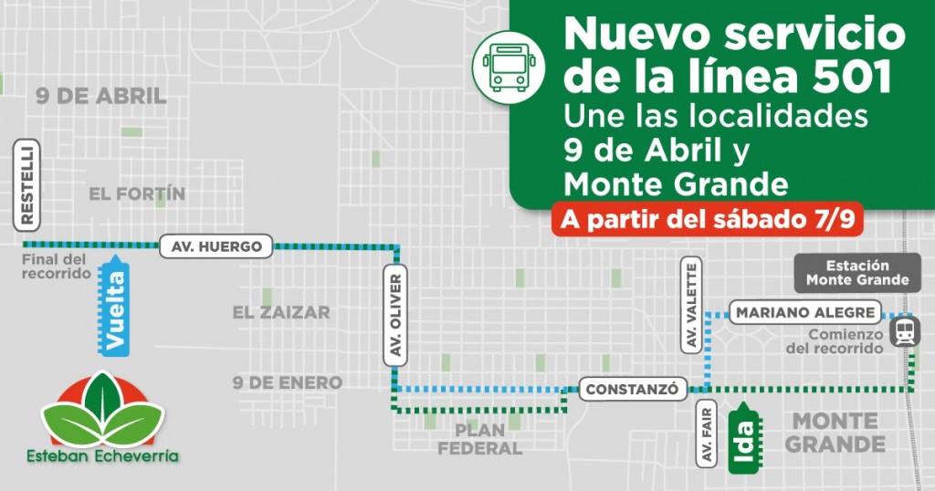 Nuevos servicios de colectivos y ampliaciones de la línea 501 en Esteban Echeverría