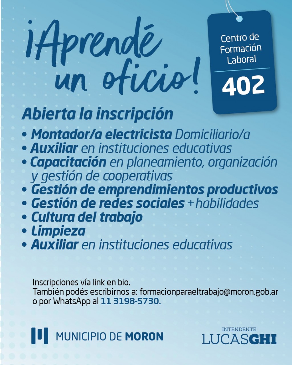 Morón abre la inscripción a cursos de formación laboral gratuitos