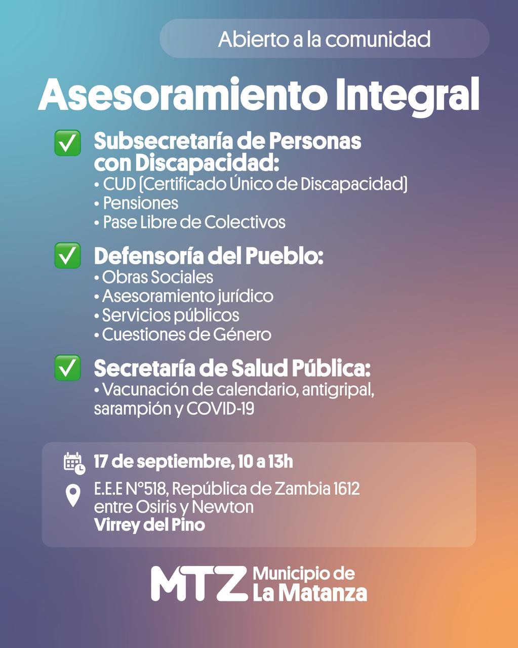La Matanza realizará una nueva jornada de asesoramiento para personas con discapacidad en Virrey del Pino