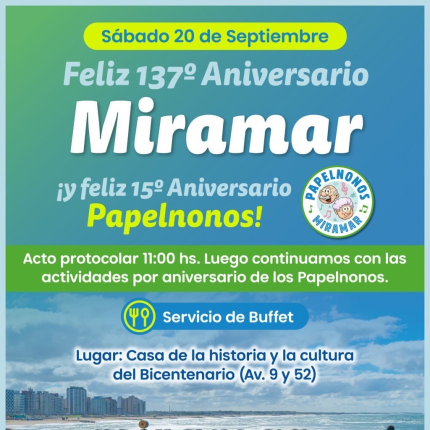 Miramar celebra su 137° aniversario con actividades culturales y el homenaje a los Papelnonos
