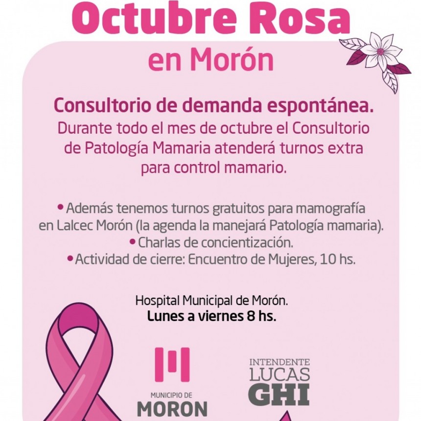 Morón: actividades por el mes de concientización sobre el Cáncer de Mama