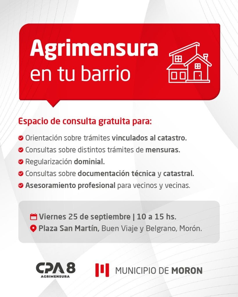 Agrimensura en tu barrio: jornada gratuita para resolver dudas sobre inmuebles en Mor&oacute;n
