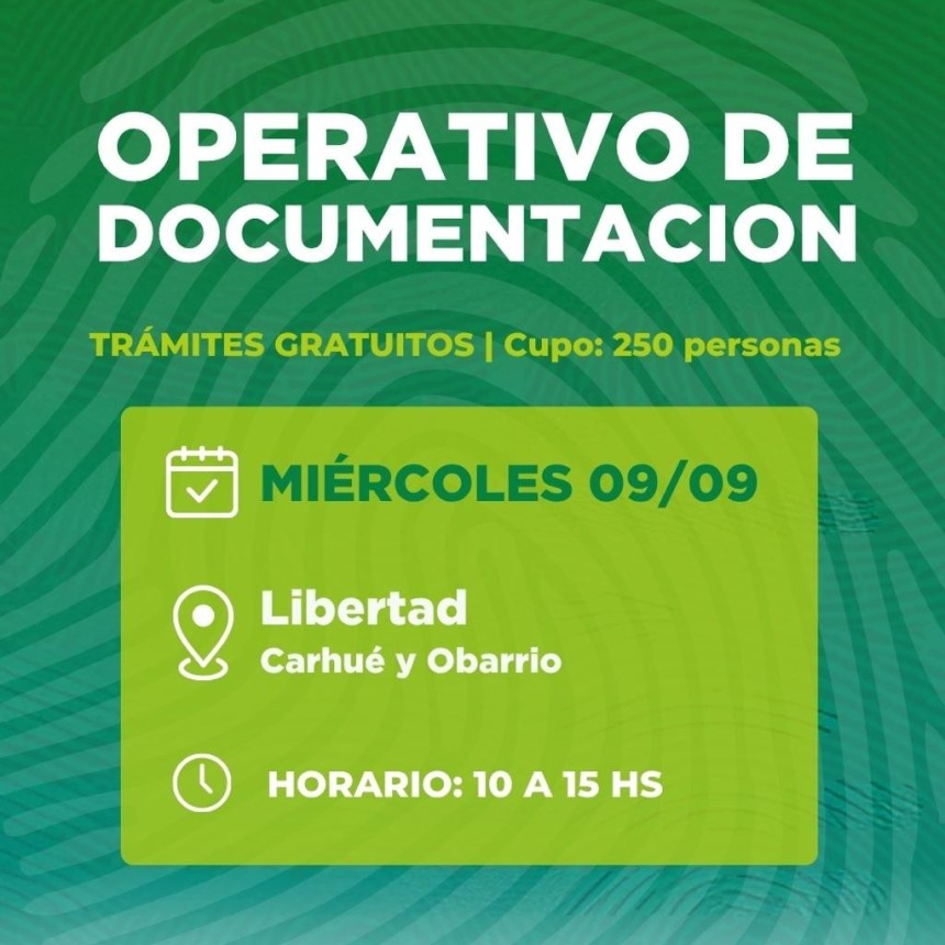 Documentaci&oacute;n gratis: llega un operativo con 250 cupos y atenci&oacute;n durante cinco horas