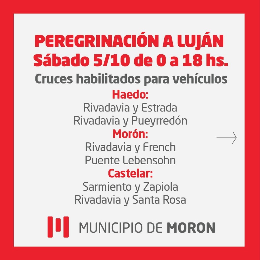 Morón: Reordenamiento del tránsito por la 50° Peregrinación Juvenil a Luján