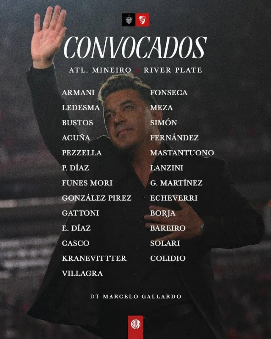 River viaja a Brasil con el regreso del Pity Martínez en la lista de convocados para enfrentar a Atlético Mineiro