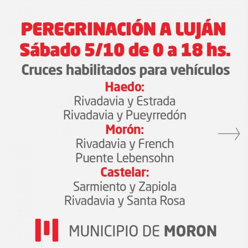 Morón: Reordenamiento del tránsito por la 50° Peregrinación Juvenil a Luján