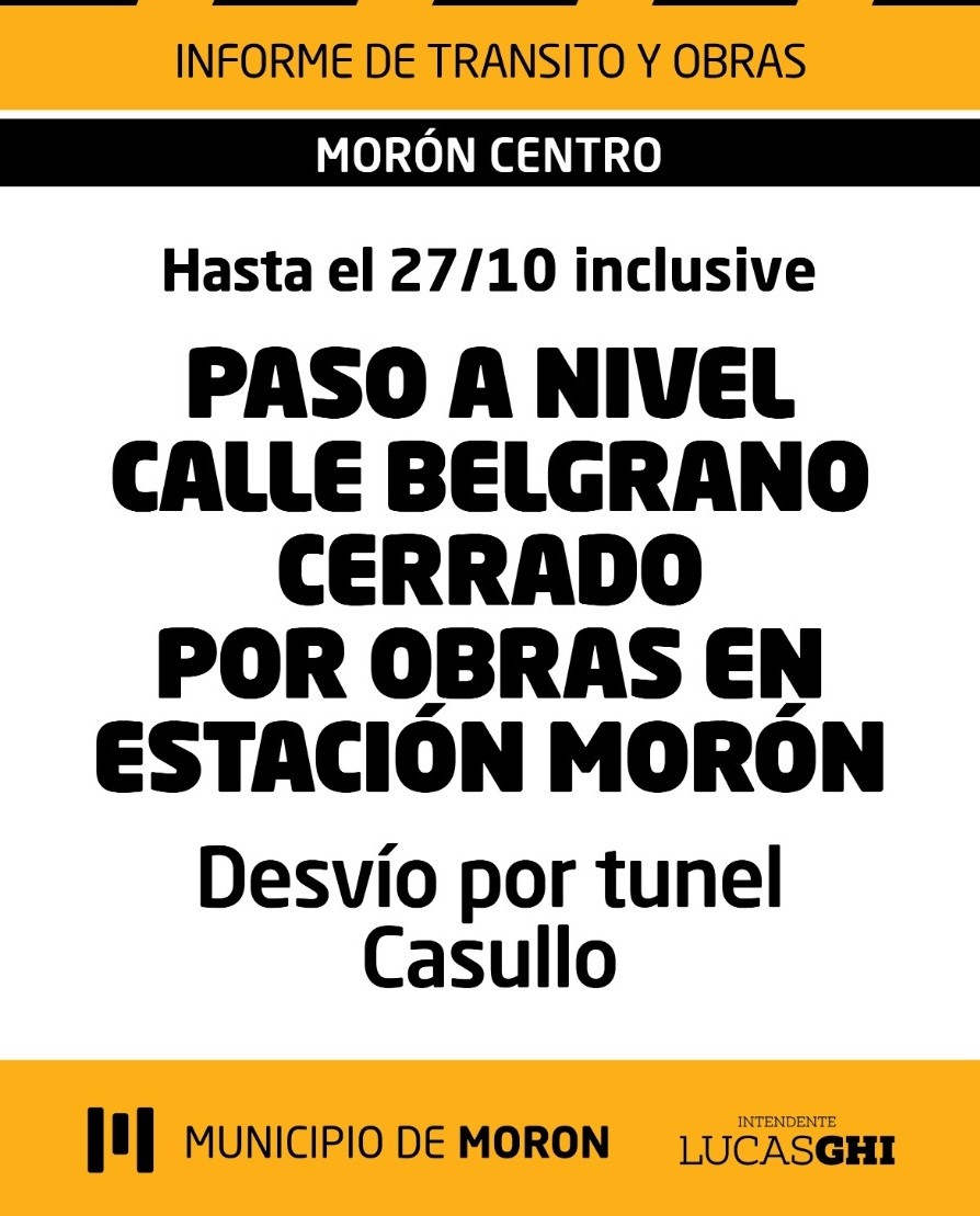 Cierra por obras el paso a nivel Belgrano de Morón: estará clausurado hasta el 27 de octubre