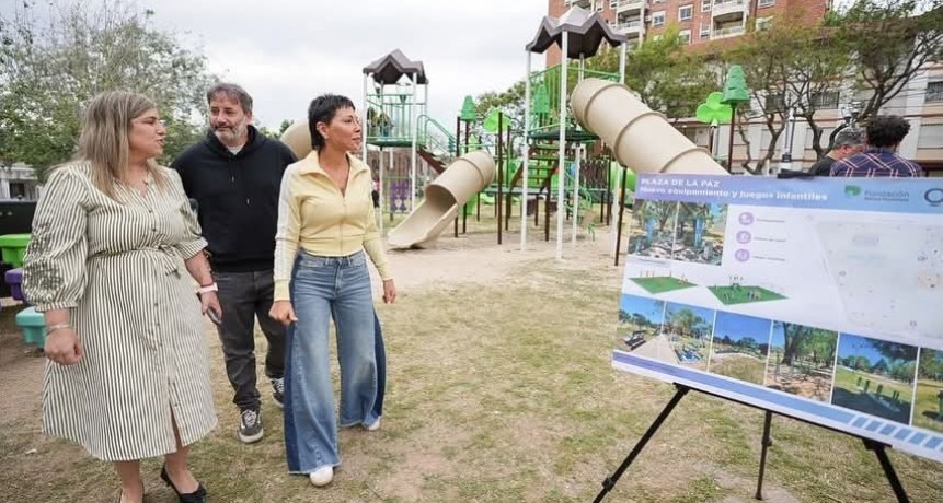 Mayra Mendoza supervisó la renovación de la Plaza de la Paz en Bernal junto a la Fundación Banco Provincia