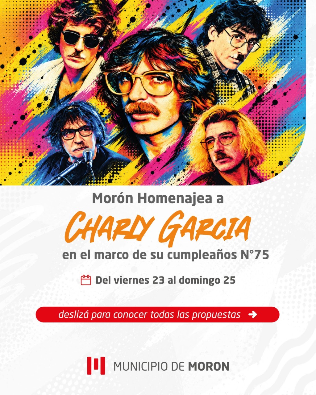 Mor&oacute;n homenajea a Charly Garc&iacute;a por sus 75 a&ntilde;os con cine gratuito y un festival de m&uacute;sica