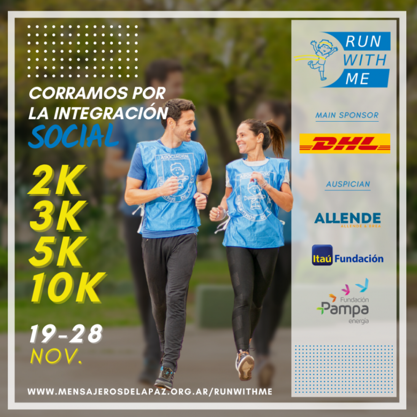 Se viene la II Edición de Run With Me, una carrera virtual a beneficio de Mensajeros de la Paz.