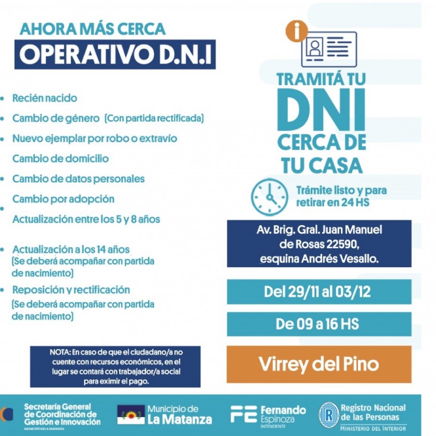 Operativo de DNI en Virrey del Pino