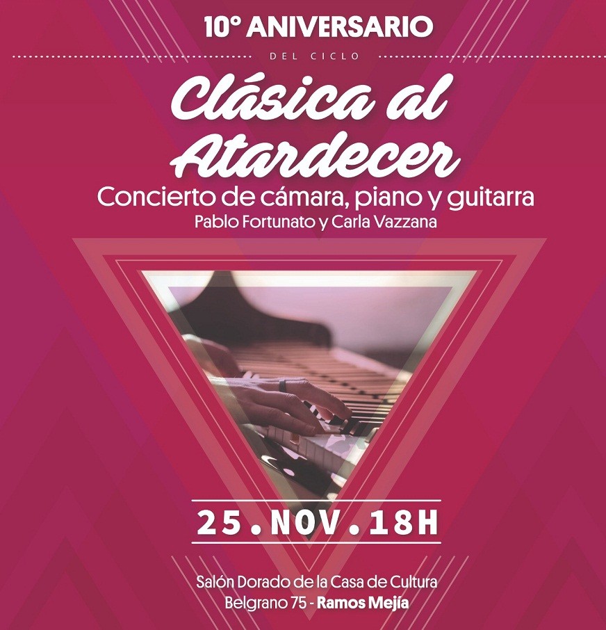 Clásica al Atardecer presenta “Concierto de cámara. Piano y guitarra”
