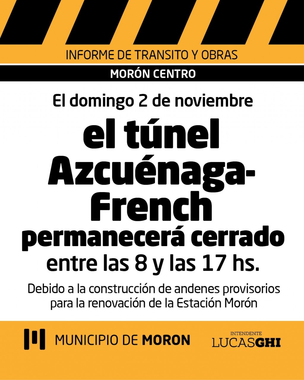 Morón: corte total en el túnel Azcuénaga-French por las obras en la estación de tren